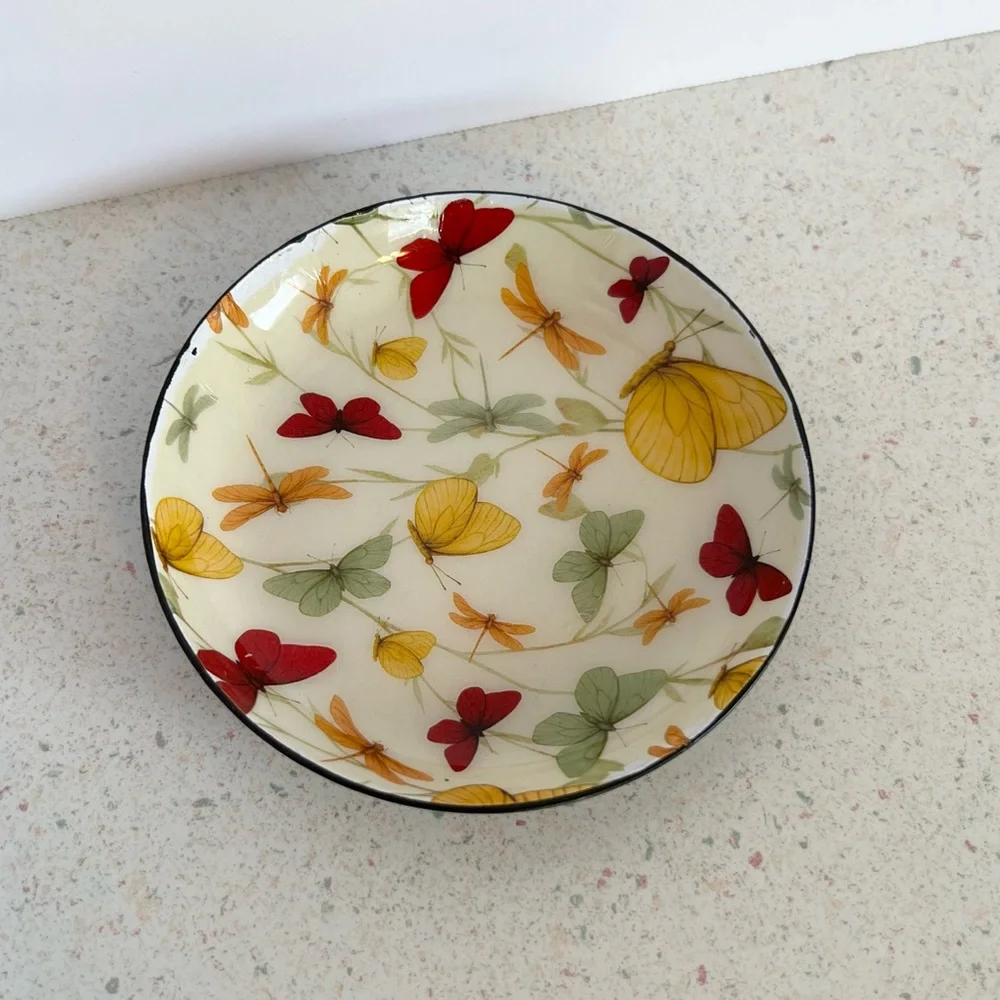 Butterfly Dragonflies Small Metal Trinket Dish Decor Approximately 4”